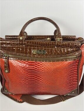 Samantha Brown Embossed Crocodile Red/Brown Dowel Carry On Travel Bag